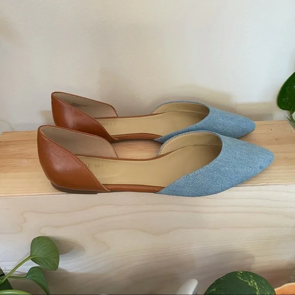 NWT 7 pointed toe slip on brown and denim D’orsay flat Nine West - Picture 6 of 12